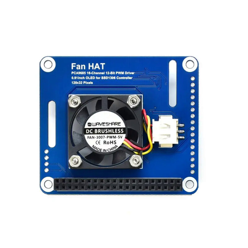 Waveshare sombrero de ventilador controlado por PWM para Raspberry Pi, Bus I2C, controlador PCA9685, Monitor de temperatura