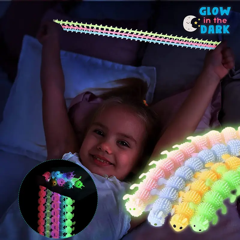 Luminous Caterpillars ของเล่น Fidget Sensory ของเล่นสำหรับความวิตกกังวลความเครียด Relief Fuzzy ยืดหนอนเรืองแสงหนอน Party Supplies