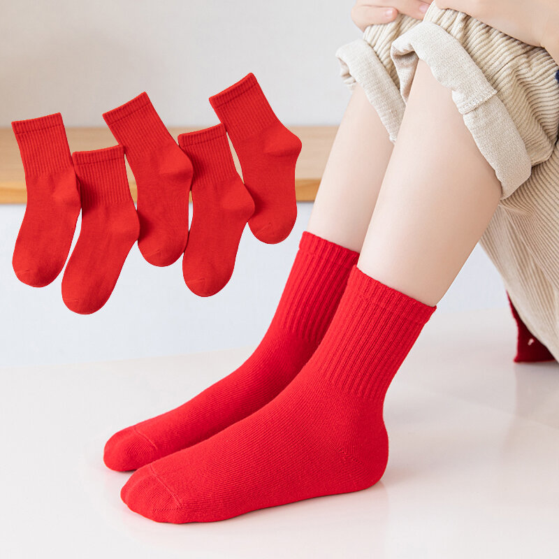 Lot de 3 paires de chaussettes en coton pour enfant, couleur rouge, pour fille et garçon de 3 à 12 ans, nouvelle collection