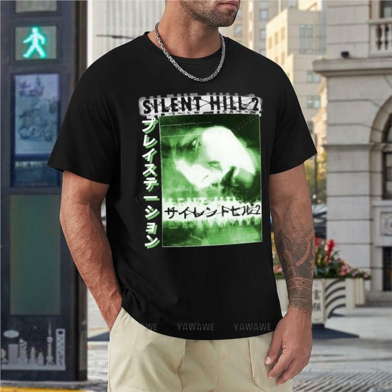 Kaus hitam Silent Hill 2 klasik pria musim panas kaus anime pendek pria kaus grafis atasan leher-o