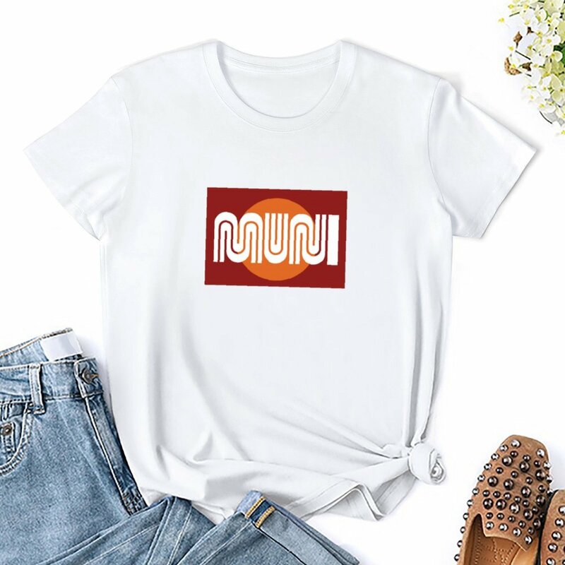 San Franicisco Muni (SF 시영 철도 및 버스) 로고 티셔츠, 그래픽 티셔츠, 여성용 크롭 티셔츠, 여름 상의
