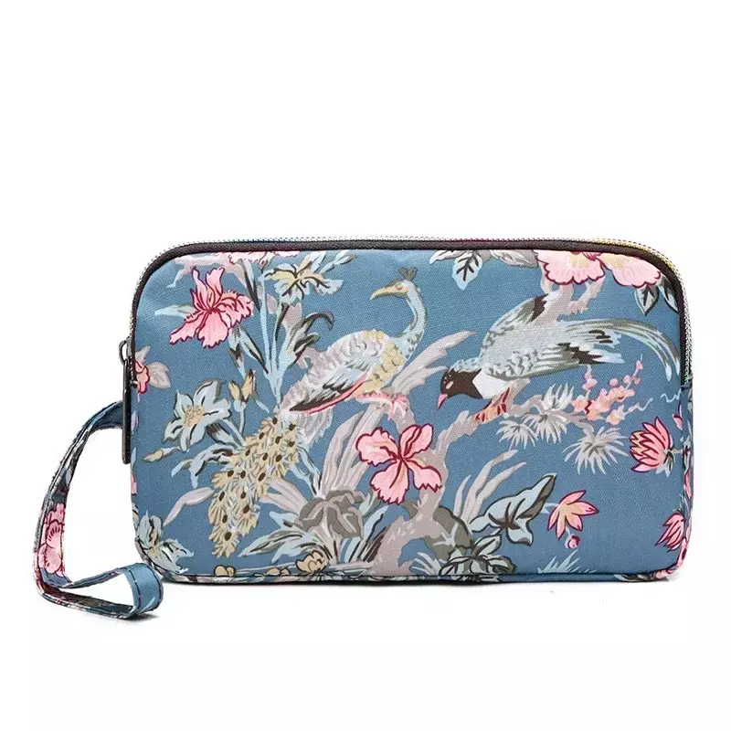 Female Handbag Print Canvas Three-layer Long Wallet Women Larger Capacity Key Coin Purse Portable Waterproof Bag