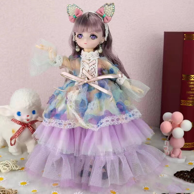 Kawaii bjd人形の女の子,6ポイントの移動式モバイル人形,ファッショナブルな服,柔らかい髪のドレス,おもちゃ,誕生日プレゼント,新品
