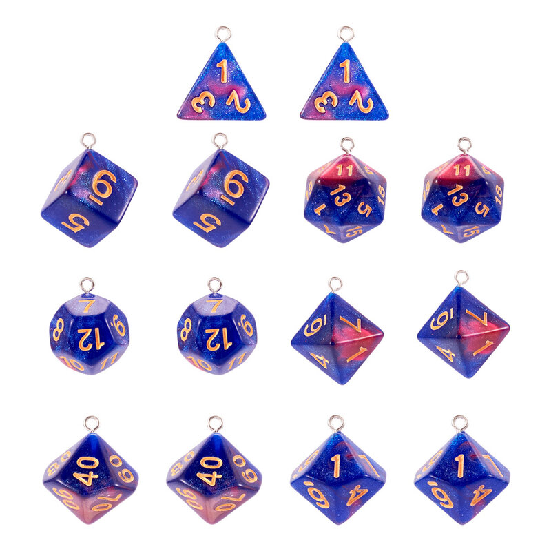 14pcs Resin Polyhedral Dice Charms for Jewelry Pendants DIY Earrings Keychain Necklace Making Accessories