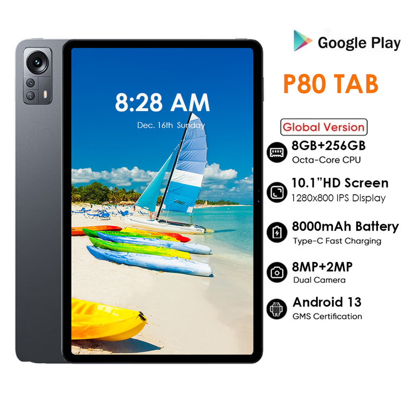 Tablet Pad com Bluetooth e Dual SIM, Android 13, MTK8183, 8 núcleos, 8000mAh, Dual WiFi, Telefone 4G, 10.1in, 1280x800 HD, 8GB, 256GB