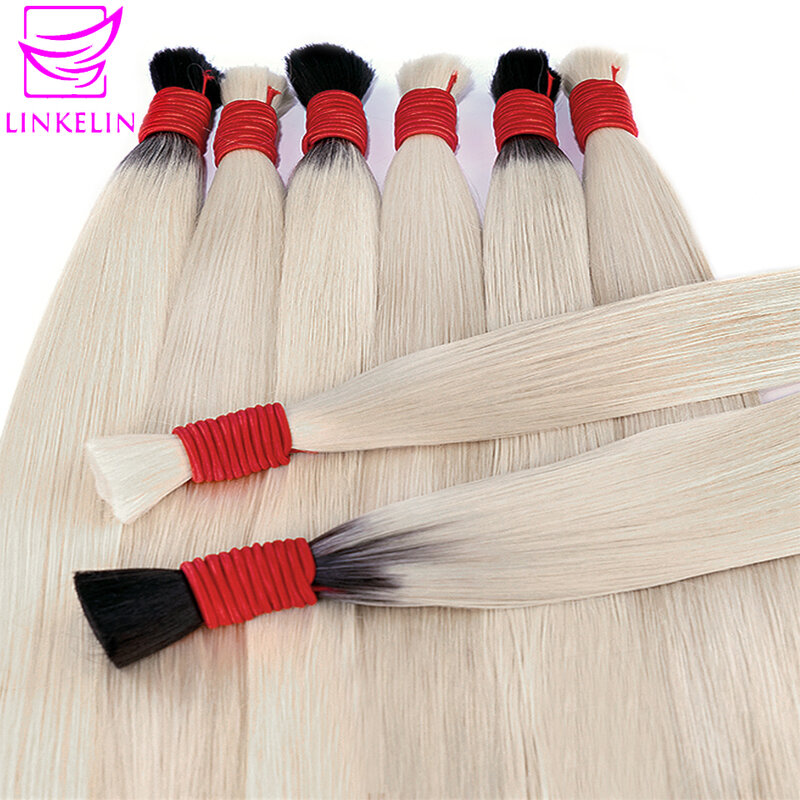 Bulk Hair Extensions Human Hair Straight 16"-26" Inch 50g/Strand #613 60 Brown Blonde Color Hair Salon Supplies Max hair