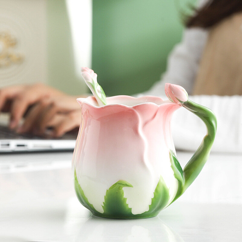Luxus Keramik Kaffeetasse Untertasse Set mit Hand und Gericht Milch tee Cappuccino Tableware320ml Geburtstag Paare Geschenke