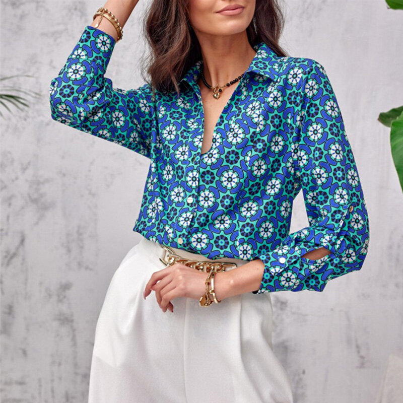 Camisas e blusas langärmlige arbeits oberteile blusen elegante hemden für frauen vintage druck büro hemden streetwear top y2k bluse