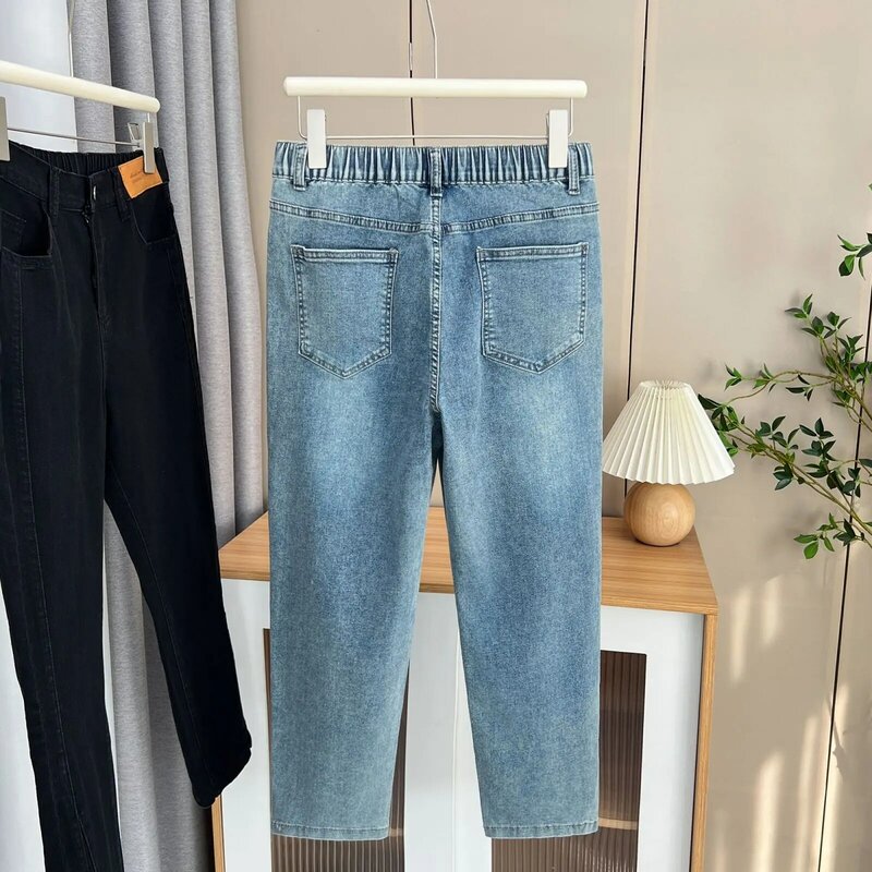 Джинсы женские демисезонные 100 кг, с разрезом на штанинах, повседневные Прямые джинсовые брюки до щиколотки, модель 1649