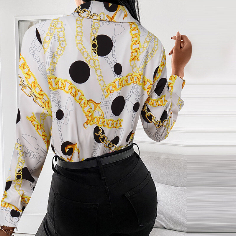 เสื้อเชิ๊ตลำลองขนาดใหญ่สำหรับผู้หญิง, เสื้อเชิ้ตแขนยาวพิมพ์ลายวินเทจเสื้อเบลาส์เสื้อผ้า Y2k