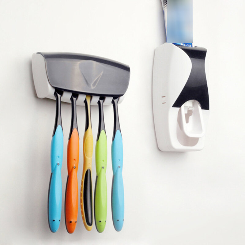 Automatische Zahnpasta Spender Wand Montieren Staub-proof Zahnbürste Halter Wand Halterung Lagerung Rack Badezimmer Zubehör Set Squeezer