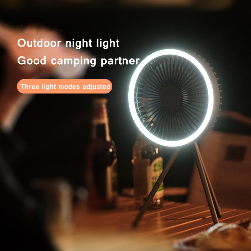 10000mAh Tripod Camping Fan Light With Power Bank Rechargeable Outdoor Portable Hanging Electric Fan Lantern Desktop Fan Lamp