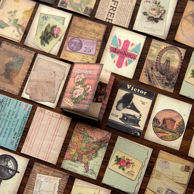 Mr. Kertas bunga antik bahan kertas Mini buku kreatif DIY buku pegangan dekoratif kolase kertas stok kartu 60 buah/buku