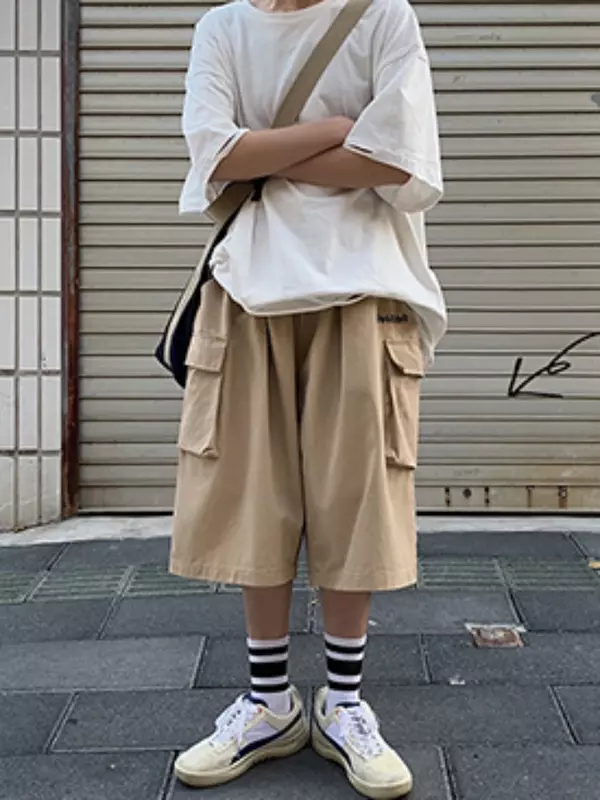 Cargo Shorts Men Baggy Drawstring Japanese Preppy Style Cozy Sporty Stylish Spring Summer Handsome All-match Solid Retro 2023