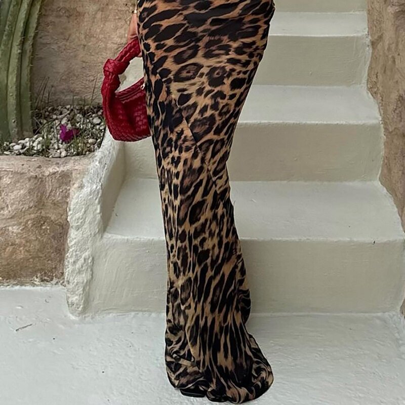 Gonna a vita alta con stampa leopardata Chic moda donna gonne attillate fino al pavimento primavera 2024 estate donna Sexy High Streetwear