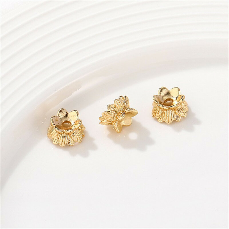 Pemegang manik ukuran dua lapisan emas 14K dengan topi penahan bunga manik terpisah gelang DIY Aksesori bahan perhiasan manik-manik