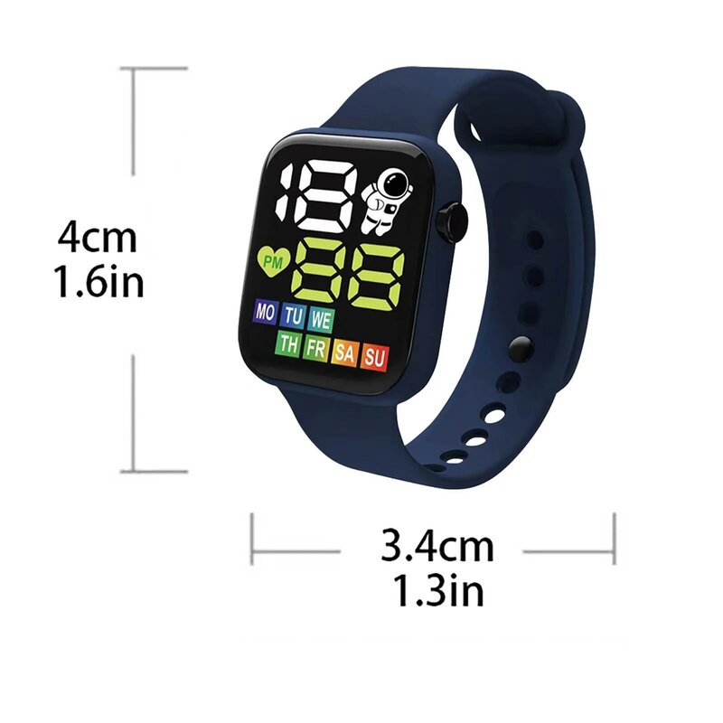 Children'S Electronic Watches Led Display Life Waterproof Watch Square Dial Sports Digital Wrist Watch Silicone Strap Wristwatch