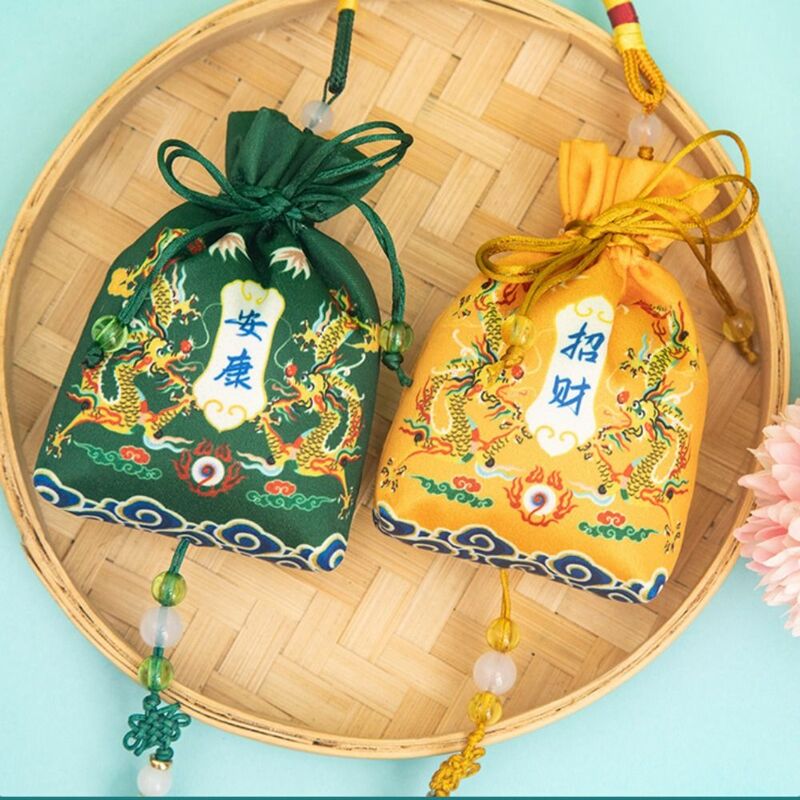 Новогодняя сумка на удачу, тканевая саше с изображением дракона, подвесная сумка с принтом, маленькая карманная Саше в китайском стиле