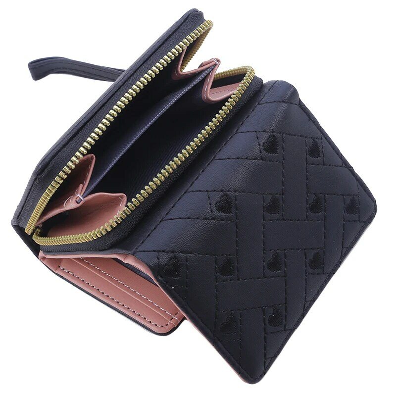 Women's Wallet Tri Fold Card Bag PU Multi Objects Pocket Short Fashion Embroidered Love Pattern Korean Minimalist New 2023