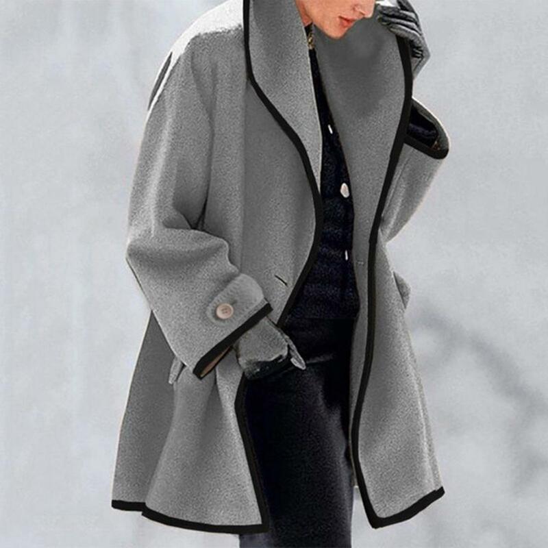 Женское пальто с капюшоном, свободное теплое шерстяное пальто на одной пуговице с длинным рукавом, зимняя верхняя одежда