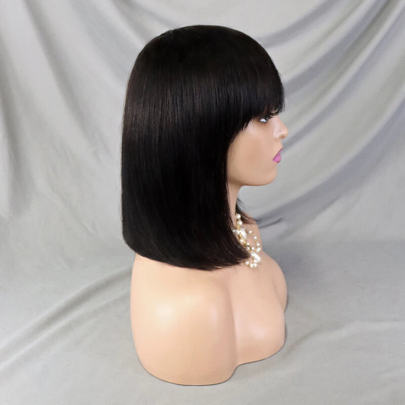 Шоколадно-коричневые прямые полноразмерные парики с челкой, короткий Боб, парик из человеческих волос для женщин, предварительно выщипанные бразильские волосы Remy