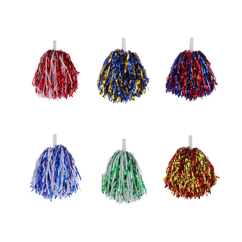 Cheerleading Pom Poms With Handle Cheer Balls Gold Yellow Pink Red Green Blue For Hand Dance Women Girl Kids Pompoms Accessories