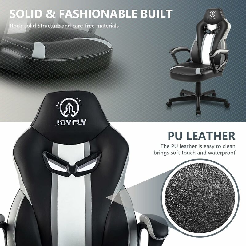 Silla ergonómica de Gaming para adultos y adolescentes, sillón Gamer de estilo de carreras, PC con soporte Lumbar, 300lbs (negro)