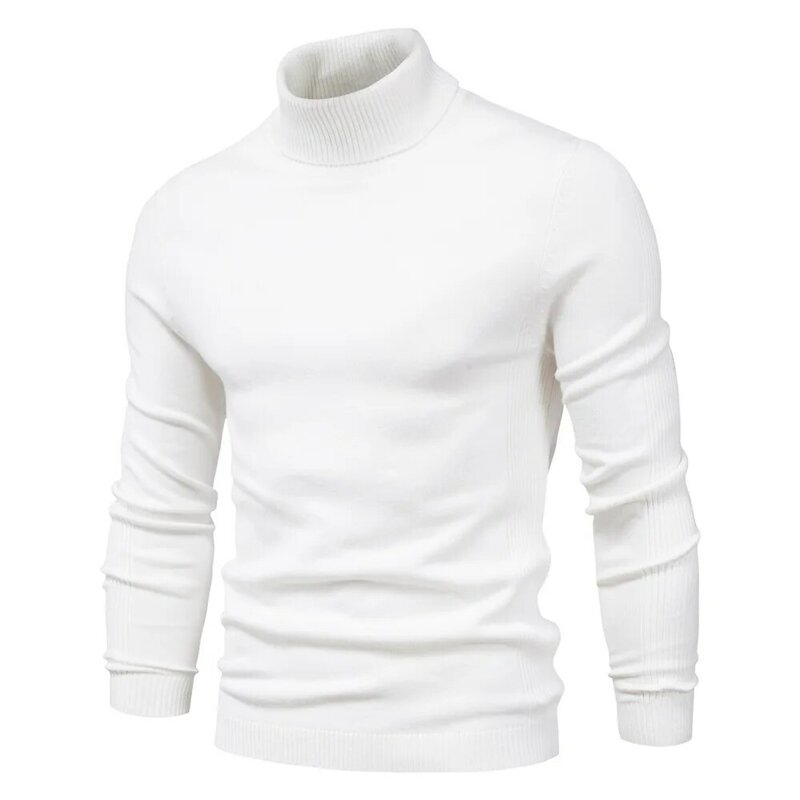 Y2K-suéteres gruesos de cuello alto para hombre, Jersey informal de Color sólido, prendas de punto ajustadas y cálidas de calidad, novedad de invierno
