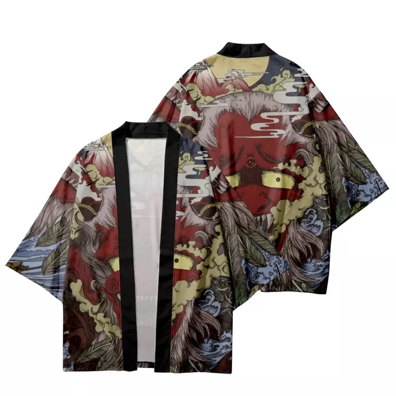 Модный Кардиган для косплея с аниме принтом демона, Haori пляжное женское кимоно, Японская уличная одежда, женские и мужские рубашки