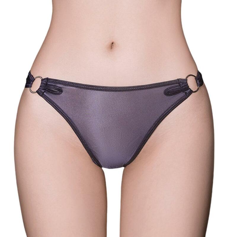 Celana dalam wanita seksi Ultra tipis perspektif minyak celana berkilau celana dalam warna Solid melar tinggi pakaian dalam erotis transparan