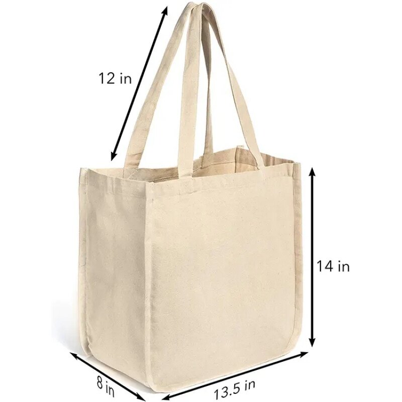 القطن قماش حمل حقيبة مع مقابض جلدية ، صديقة للبيئة ، شعار مخصص المطبوعة ، قابلة لإعادة التدوير
