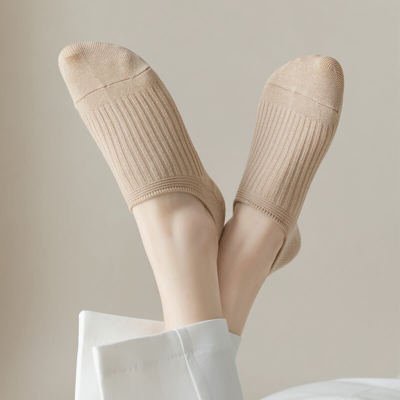 Vrouwen Korte Sokken Dubbele Naald Crème Lichte Mond Onzichtbare Sokken Eenvoudige Anti Slip Comfortabele Ademende Dames Boot Sokken G111