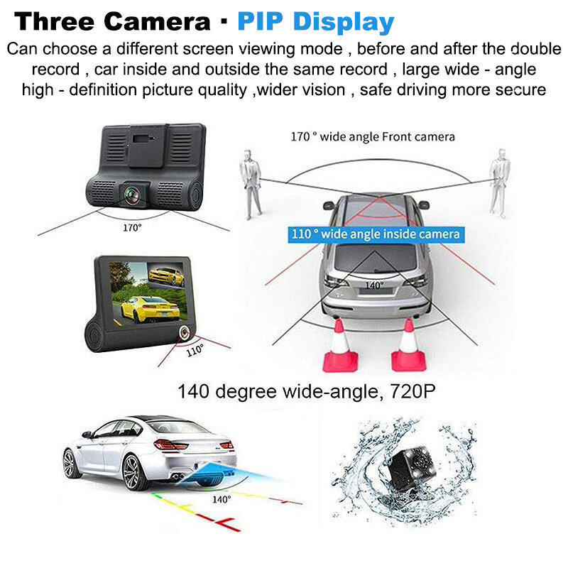 3แชนเนลรถ DVR HD 1080P 3-เลนส์กล้องติดรถยนต์กล้องสามทางเครื่องบันทึก Dvrs บันทึกวิดีโอกล้องถ่ายวิดีโอกล้องถ่ายวิดีโอ