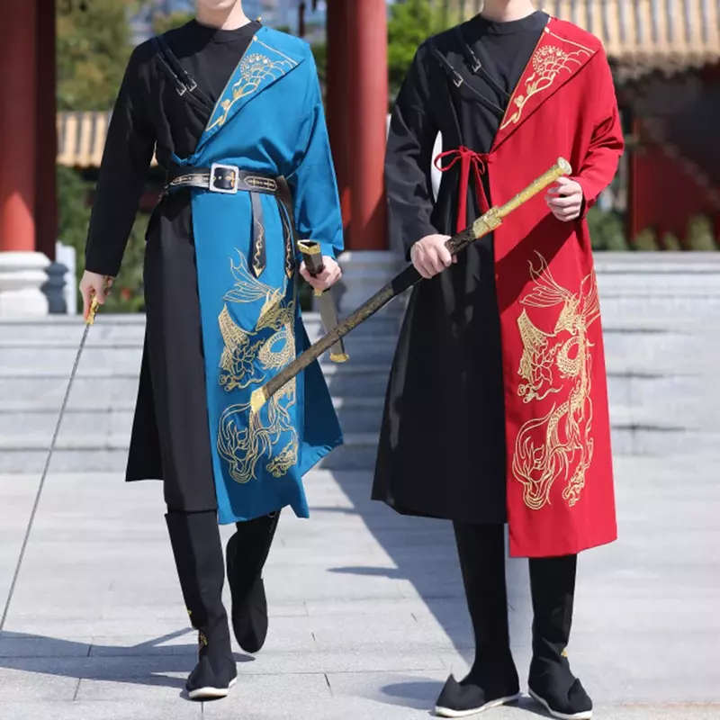 Мужской костюм для косплея в китайском стиле ханьфу, вышитый цветной халат Тотем дракона, вышитый пояс, традиционные этнические костюмы