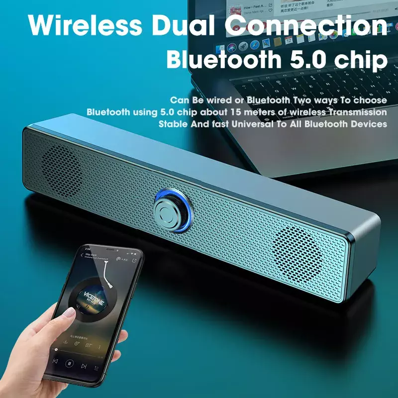 Alto-falante Bluetooth com e sem fio, Soundbar alimentado por USB para TV, PC, laptop, jogos, Home Theater, sistema de áudio surround