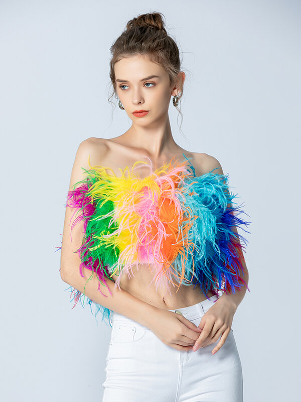 Furry Real Ostrich Feather Corsets For Women Summer Sexy Crop Top Clothes Ladies Short Fur Coats 2022 Fashion Women Clothing