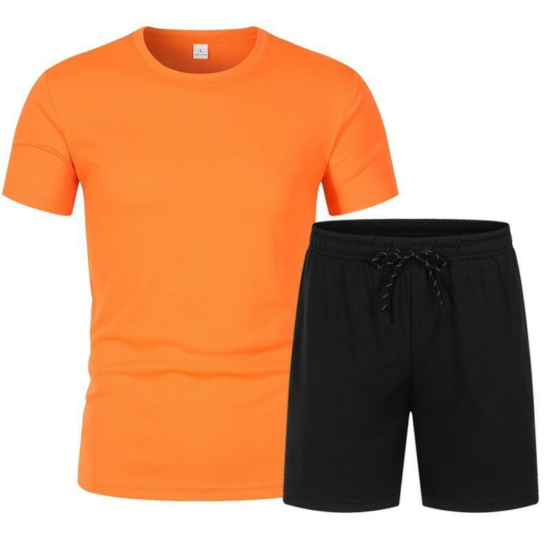 Summer men's beach pants fashion short sleeved set T-shirt+beach capris casual sports two-piece