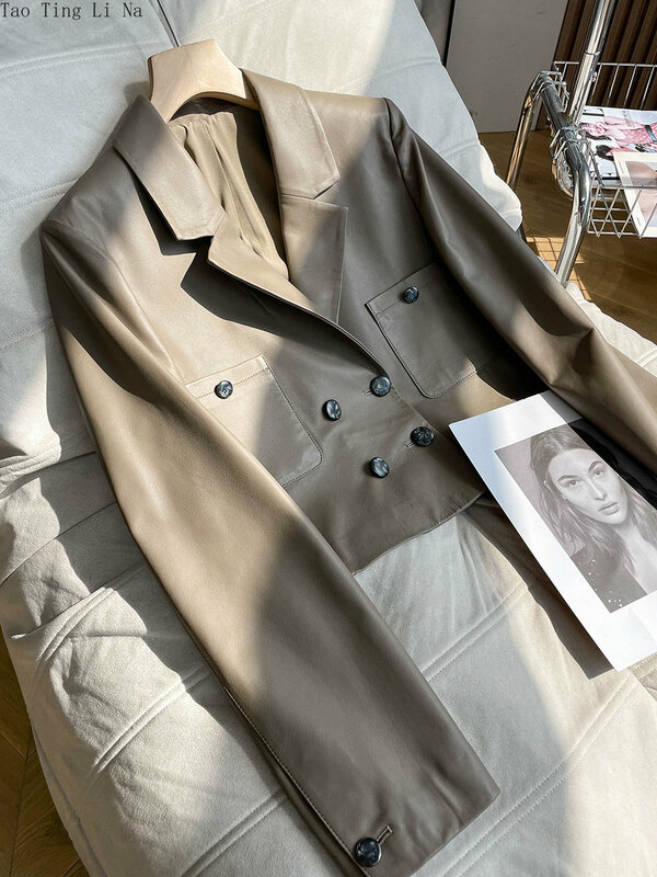 2023 novas mulheres de alta qualidade genuína jaqueta couro carneiro real terno couro w17