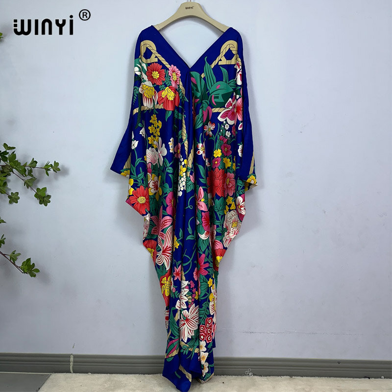 WINYI-vestido kaftan maxi para mulheres, vestido de noite africano, estampa turca, estilo boêmio, cor, moda verão, 130cm