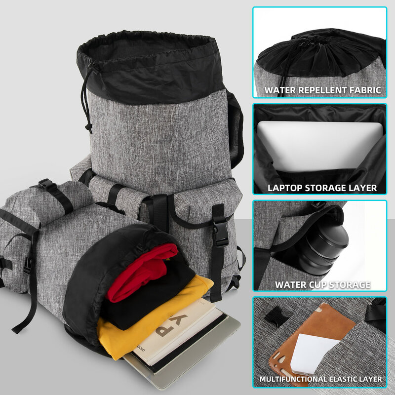 스포츠 캠핑 여행 가방, 방수 그레이, 캐주얼, 야외 배낭 가방, 2024 새로운 디자인