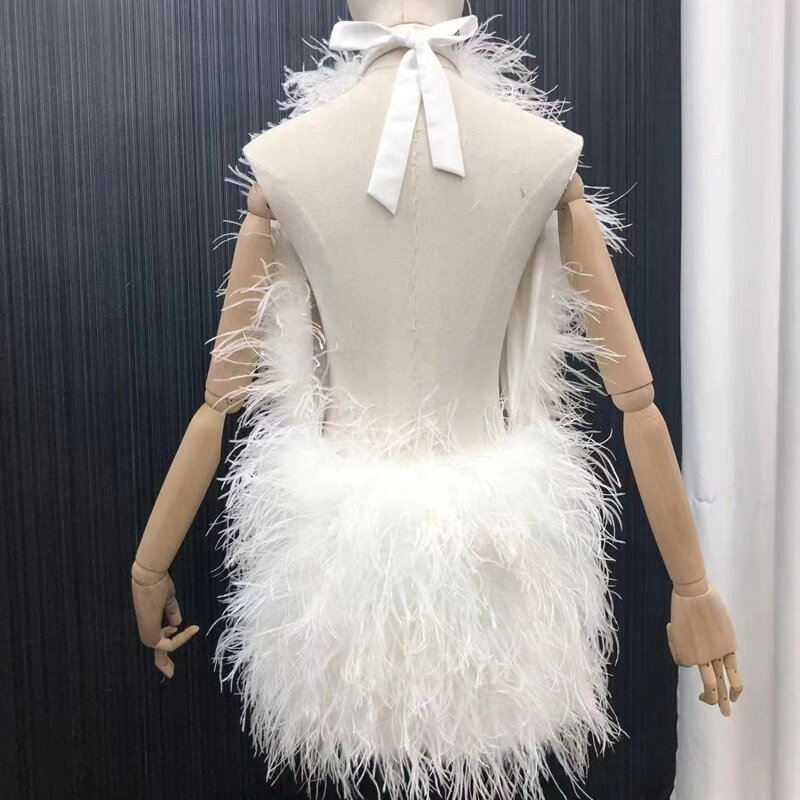Новинка 100% г., юбка из натурального страусиного меха, длина 70 см, с открытой спиной, пикантное женское платье из натурального страусиного меха, бюстгальтер, пальто из натурального меха