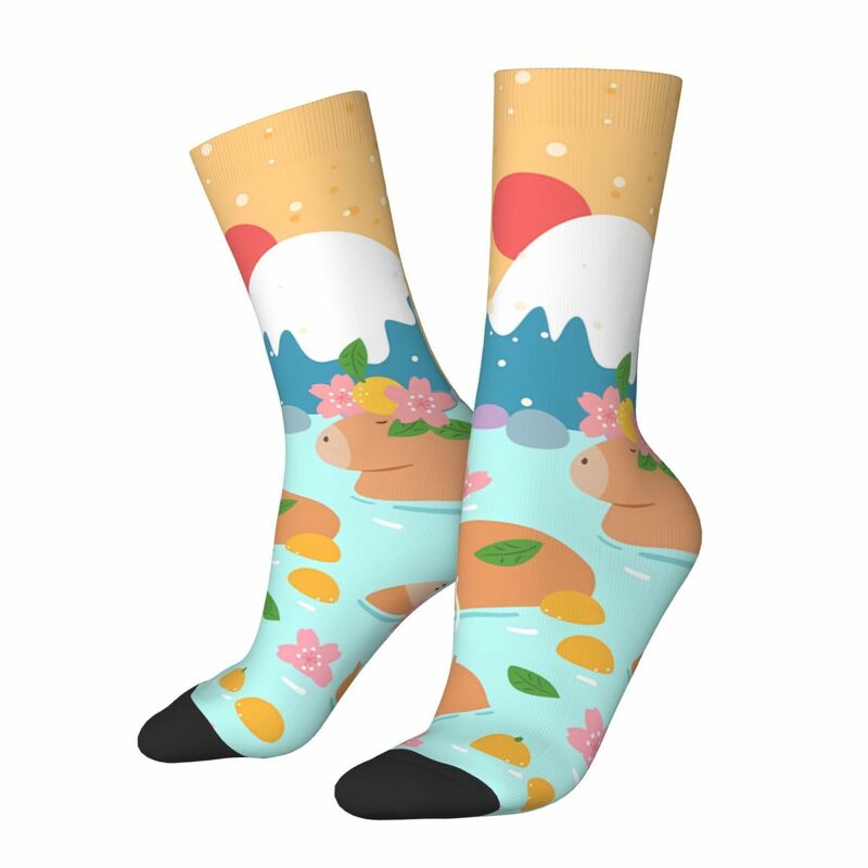 Kaus kaki kompresi pria gila musim semi panas jepang Vintage uniseks Capybara Harajuku pola dicetak lucu baru kaus kaki kru bahagia