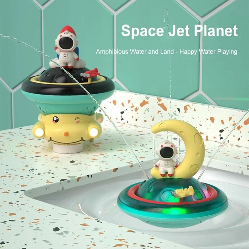 Rotasi mainan mandi bayi otomatis LED semprotan bulan mainan mandi air edukasi dini suara dan cahaya ruang Jet air mainan penyemprot