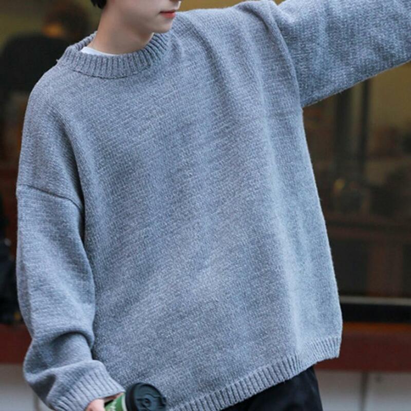 Men Warm Winter Knitwear Stylish Men's Knitwear for Autumn Winter Soft Warm Round Neck Sweater Casual V-neck Pullover in Solid