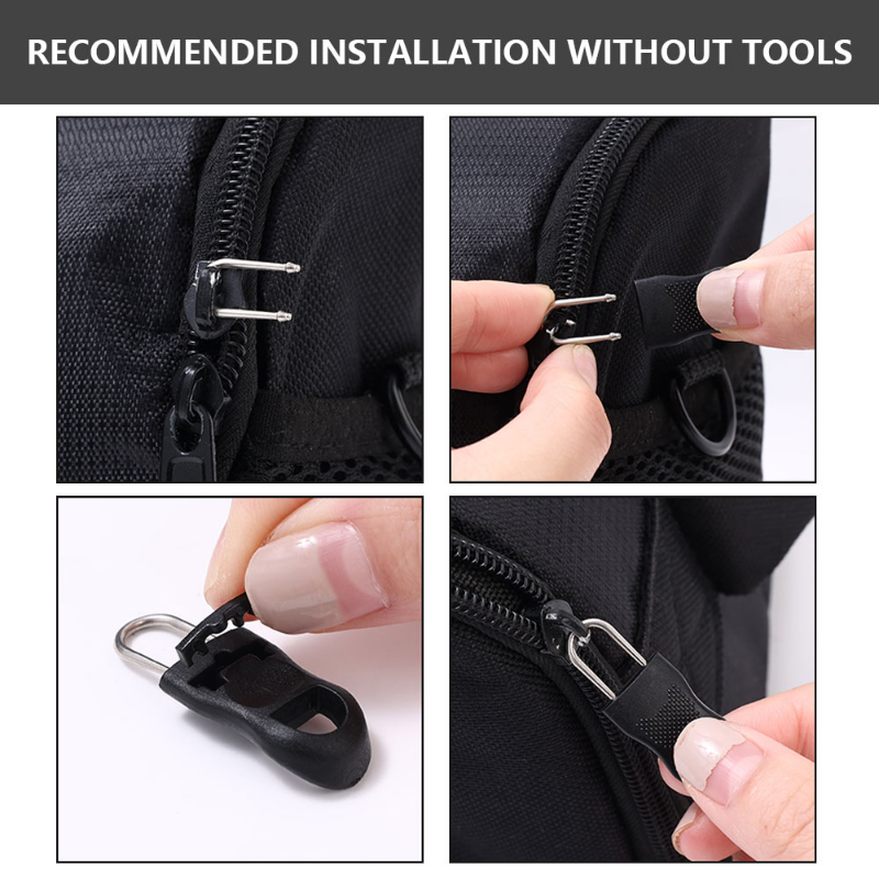 10 Pcs Detachable Slider Pull Tabs Rubber Metal Zipper Heads Replaceable Tab Bag Zipper Accessories Connector Clothing Sewing