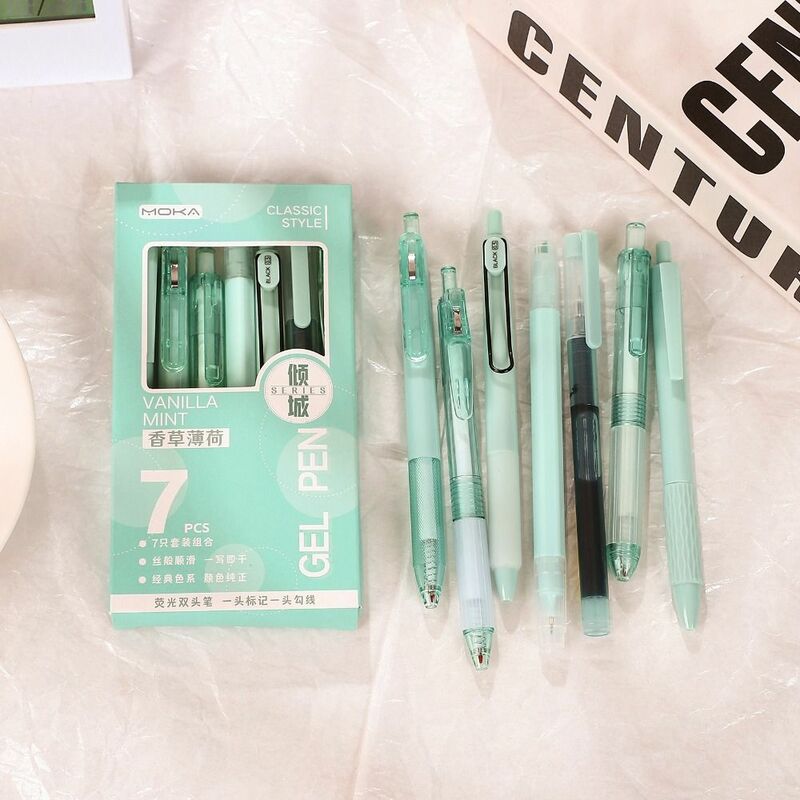 7 pz/set penna Gel con inchiostro ad asciugatura rapida regalo creativo penna neutra con punta a ST Set di penne per evidenziatore specifico per studenti ufficio scolastico