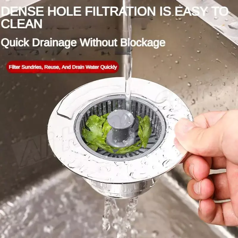 Kitchen Filter Sink 3 in 1 Pop Up ABS Silver Plated Sink Strainer Drain Basket Stopping Blockage Bouncing Core Leak-proof Plug