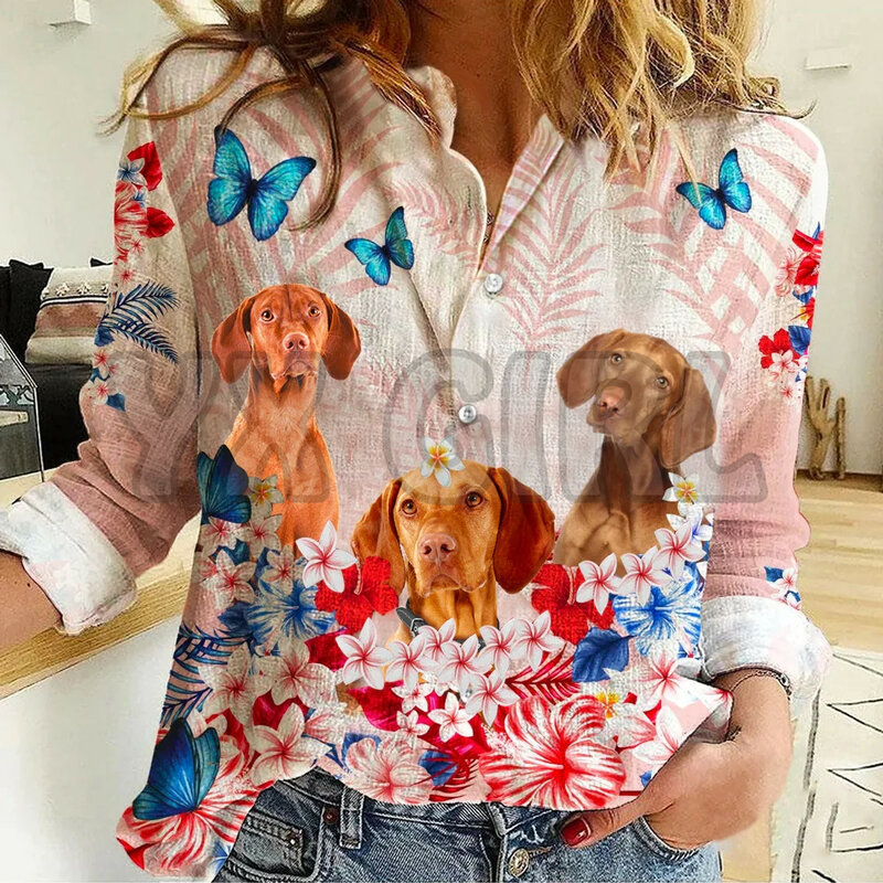 YX Anak Perempuan Stafforshire Bull Terrier Kaus Kasual Bunga 3D Kaus Berkancing Baju Kaus Unik Kasual