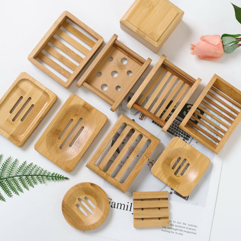 Caja de jabón de bambú Natural, soporte para platos de baño, caja de bambú, bandeja de madera para evitar el moho, caja de drenaje, herramientas de baño