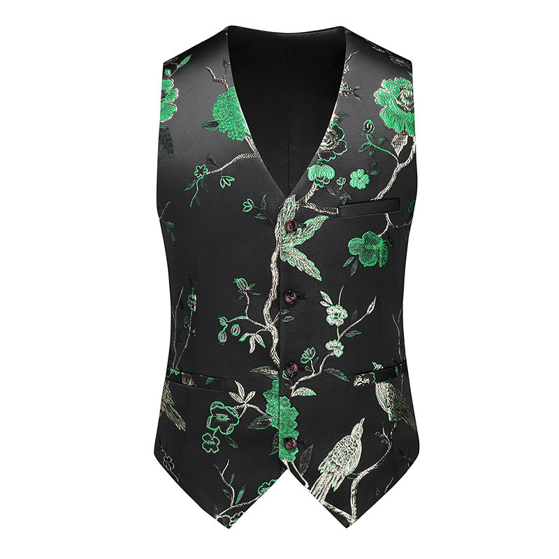 Men Suit Vest Coat Roses Pattern Bright Jacquard Fabric Party Luxury Design Causal Fashion Slim Fit Men Suit Vest Coat